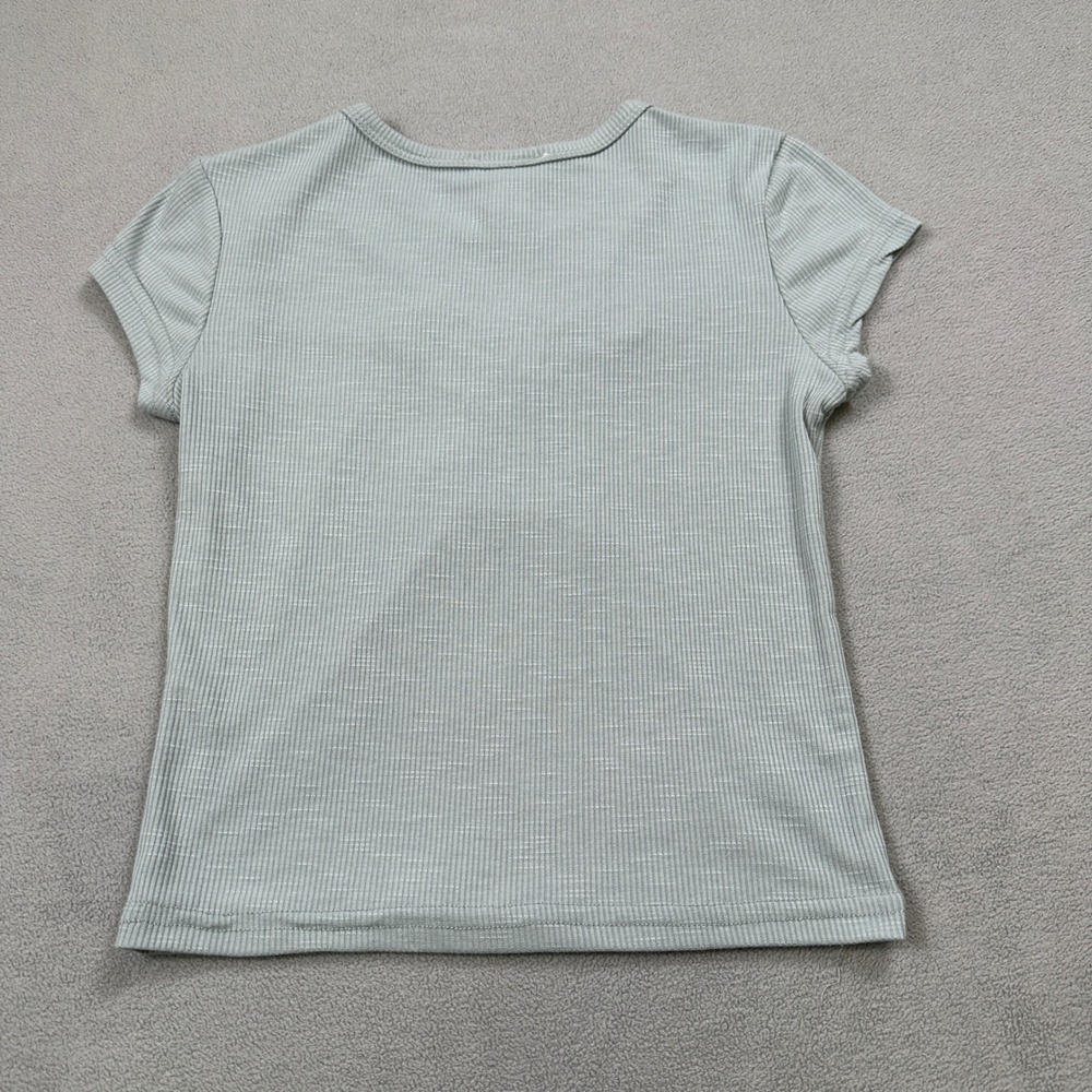 RSQ T Shirt Kids Girls Large Light Blue Ribbed Bow Detail Short Sleeve Top Tee - Picture 2 of 5